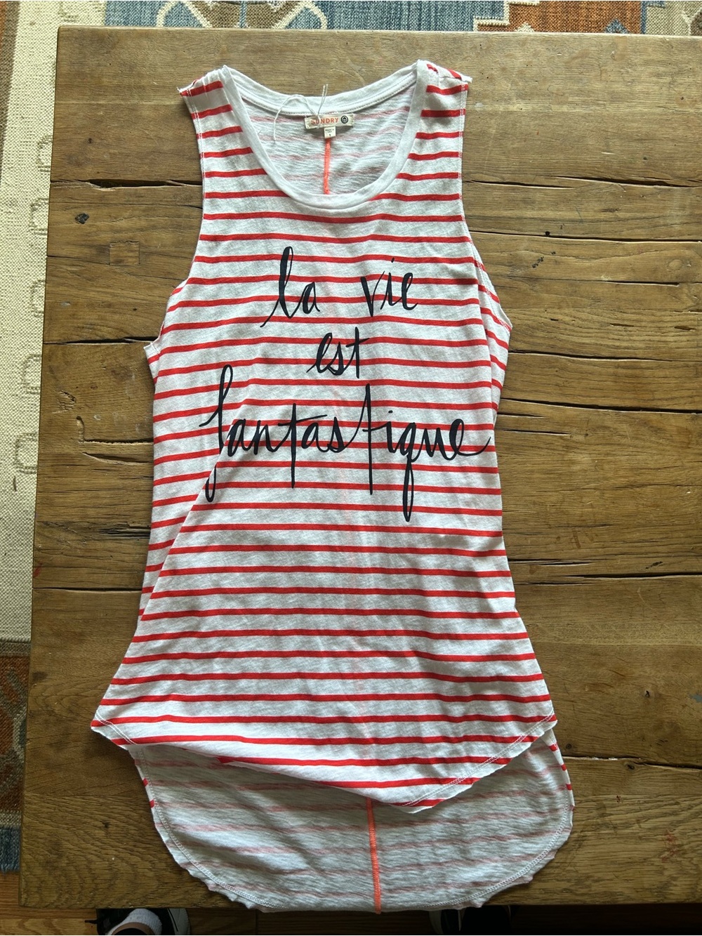 Sundry White & Red Striped Script Tank top or cover up dress bikini 4th July xs